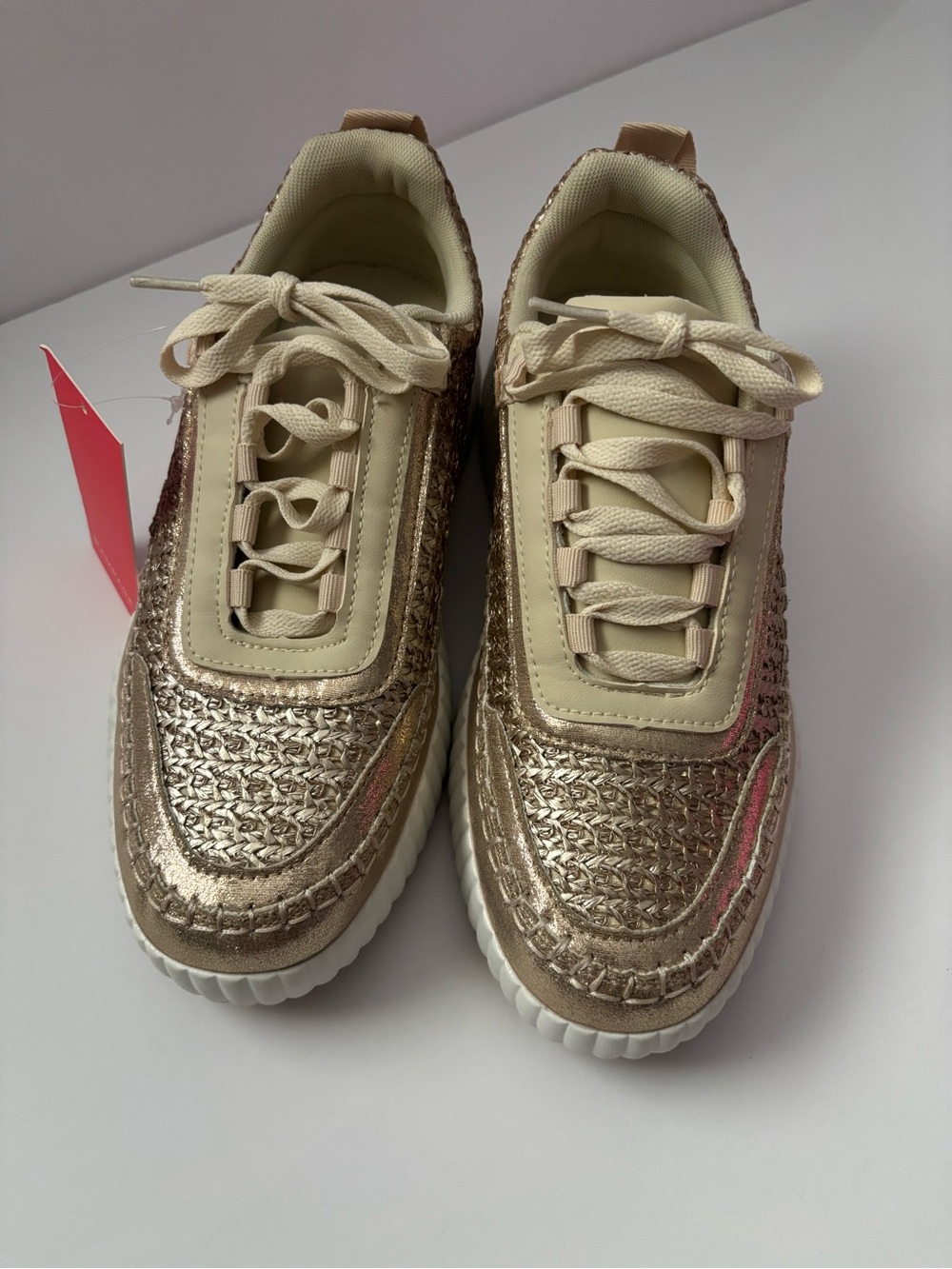 Rampage Metallic Rose Gold Woven Lace-Up Sneakers